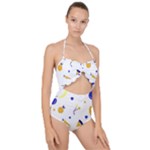 Pattern-fruit-apples-green Scallop Top Cut Out Swimsuit