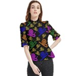 Pattern-repetition-snail-blue Frill Neck Blouse