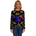 Pattern-repetition-snail-blue Long Sleeve Crew Neck Pullover Top