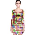 Pattern-repetition-bars-colors Long Sleeve Velvet Bodycon Dress