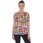 Pattern-repetition-bars-colors Shoulder Cut Out Short Sleeve Top