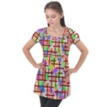 Pattern-repetition-bars-colors Puff Sleeve Tunic Top