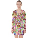 Pattern-repetition-bars-colors V-neck Bodycon Long Sleeve Dress
