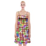 Pattern-repetition-bars-colors Spaghetti Strap Velvet Dress