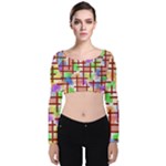 Pattern-repetition-bars-colors Velvet Long Sleeve Crop Top