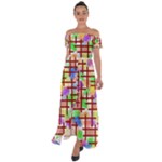 Pattern-repetition-bars-colors Off Shoulder Open Front Chiffon Dress