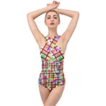 Pattern-repetition-bars-colors Cross Front Low Back Swimsuit