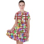 Pattern-repetition-bars-colors Short Sleeve Shoulder Cut Out Dress 