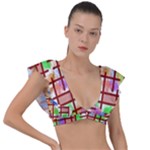 Pattern-repetition-bars-colors Plunge Frill Sleeve Bikini Top
