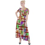 Pattern-repetition-bars-colors Button Up Short Sleeve Maxi Dress