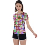Pattern-repetition-bars-colors Back Circle Cutout Sports T-Shirt