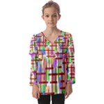 Pattern-repetition-bars-colors Kids  V Neck Casual Top