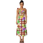 Pattern-repetition-bars-colors Tie-Strap Tiered Midi Chiffon Dress