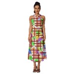 Pattern-repetition-bars-colors Sleeveless Cross Front Cocktail Midi Chiffon Dress