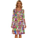 Pattern-repetition-bars-colors Long Sleeve Dress With Pocket