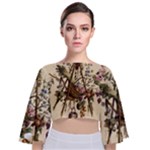 Vintage-antique-plate-china Tie Back Butterfly Sleeve Chiffon Top