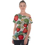 Strawberry-fruits Off Shoulder Tie-Up T-Shirt