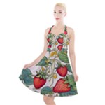 Strawberry-fruits Halter Party Swing Dress 