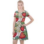 Strawberry-fruits Cap Sleeve Velour Dress 