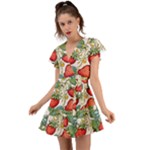 Strawberry-fruits Flutter Sleeve Wrap Dress