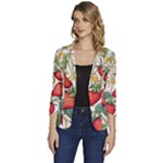 Strawberry-fruits Women s One-Button 3/4 Sleeve Short Jacket