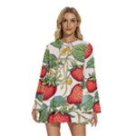 Strawberry-fruits Round Neck Long Sleeve Bohemian Style Chiffon Mini Dress