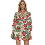 Strawberry-fruits V-Neck Placket Mini Dress