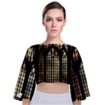 Stained Glass Window Gothic Tie Back Butterfly Sleeve Chiffon Top