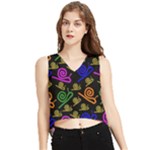 Pattern Repetition Snail Blue V-Neck Cropped Tank Top