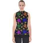 Pattern Repetition Snail Blue Mock Neck Shell Top