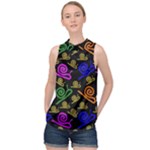 Pattern Repetition Snail Blue High Neck Satin Top
