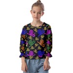 Pattern Repetition Snail Blue Kids  Cuff Sleeve Top