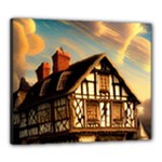 Village House Cottage Medieval Timber Tudor Split timber Frame Architecture Town Twilight Chimney Canvas 24  x 20  (Stretched)