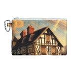 Village House Cottage Medieval Timber Tudor Split timber Frame Architecture Town Twilight Chimney Canvas Cosmetic Bag (Large)