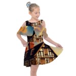 Village House Cottage Medieval Timber Tudor Split timber Frame Architecture Town Twilight Chimney Kids  Shoulder Cutout Chiffon Dress