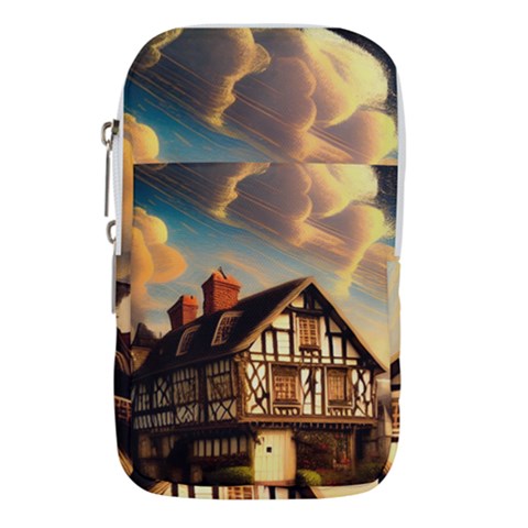 Village House Cottage Medieval Timber Tudor Split timber Frame Architecture Town Twilight Chimney Waist Pouch (Small) from ZippyPress