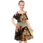 Village House Cottage Medieval Timber Tudor Split timber Frame Architecture Town Twilight Chimney Kids  Cut Out Shoulders Chiffon Dress
