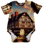 Village House Cottage Medieval Timber Tudor Split timber Frame Architecture Town Twilight Chimney Baby Short Sleeve Bodysuit