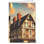 Village House Cottage Medieval Timber Tudor Split timber Frame Architecture Town Twilight Chimney 8  x 10  Hardcover Notebook