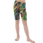 Outdoors Night Setting Scene Forest Woods Light Moonlight Nature Wilderness Leaves Branches Abstract Kids  Mid Length Swim Shorts