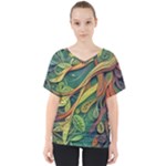 Outdoors Night Setting Scene Forest Woods Light Moonlight Nature Wilderness Leaves Branches Abstract V-Neck Dolman Drape Top