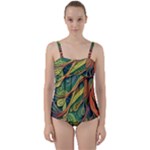 Outdoors Night Setting Scene Forest Woods Light Moonlight Nature Wilderness Leaves Branches Abstract Twist Front Tankini Set