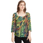 Outdoors Night Setting Scene Forest Woods Light Moonlight Nature Wilderness Leaves Branches Abstract Chiffon Quarter Sleeve Blouse