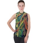 Outdoors Night Setting Scene Forest Woods Light Moonlight Nature Wilderness Leaves Branches Abstract Mock Neck Chiffon Sleeveless Top