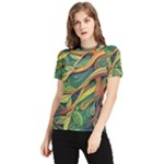 Outdoors Night Setting Scene Forest Woods Light Moonlight Nature Wilderness Leaves Branches Abstract Women s Short Sleeve Rash Guard