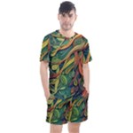 Outdoors Night Setting Scene Forest Woods Light Moonlight Nature Wilderness Leaves Branches Abstract Men s Mesh T-Shirt and Shorts Set