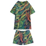 Outdoors Night Setting Scene Forest Woods Light Moonlight Nature Wilderness Leaves Branches Abstract Kids  Swim T-Shirt and Shorts Set
