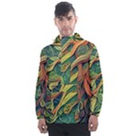 Outdoors Night Setting Scene Forest Woods Light Moonlight Nature Wilderness Leaves Branches Abstract Men s Front Pocket Pullover Windbreaker