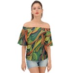 Outdoors Night Setting Scene Forest Woods Light Moonlight Nature Wilderness Leaves Branches Abstract Off Shoulder Short Sleeve Top