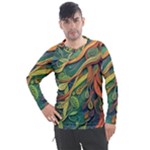 Outdoors Night Setting Scene Forest Woods Light Moonlight Nature Wilderness Leaves Branches Abstract Men s Pique Long Sleeve T-Shirt